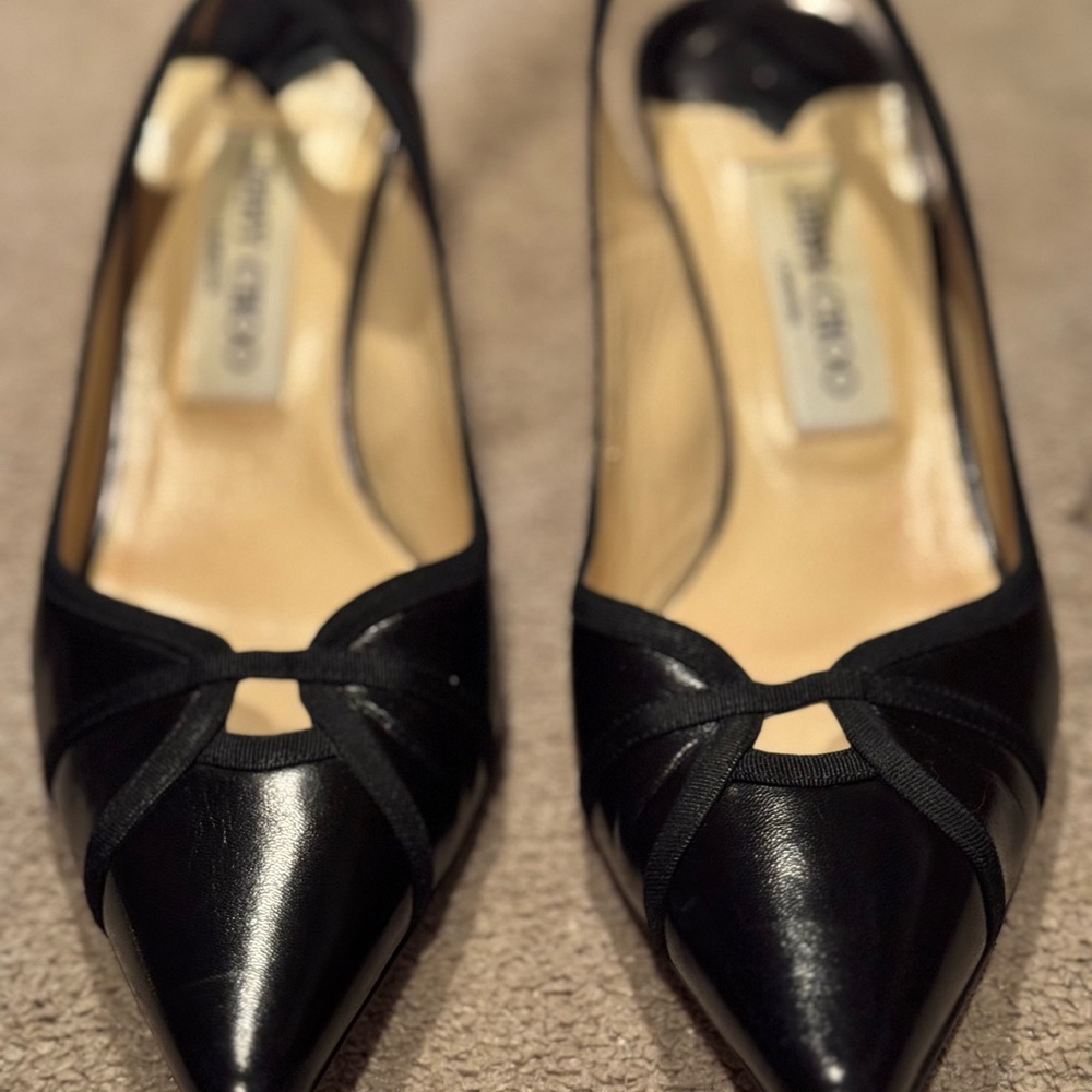 Jimmy Choo Black Heels with Pointed Toe and Decorative Trim size 39